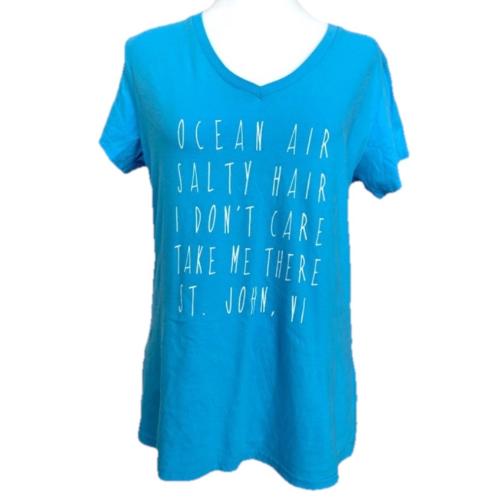 Blue Short Sleeve Shirt Top Tee St John Virgin Islands Size Medium
